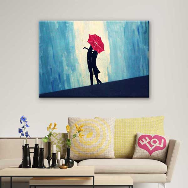 Kırmızı Şemsiye Altında Aşk Romantik Kanvas Tablo 4457