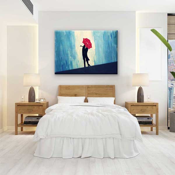 Kırmızı Şemsiye Altında Aşk Romantik Kanvas Tablo 4457