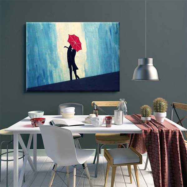 Kırmızı Şemsiye Altında Aşk Romantik Kanvas Tablo 4457