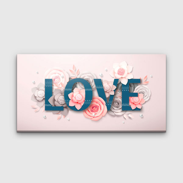 LOVE Çiçek Detaylı Romantik Kanvas Tablo 4464