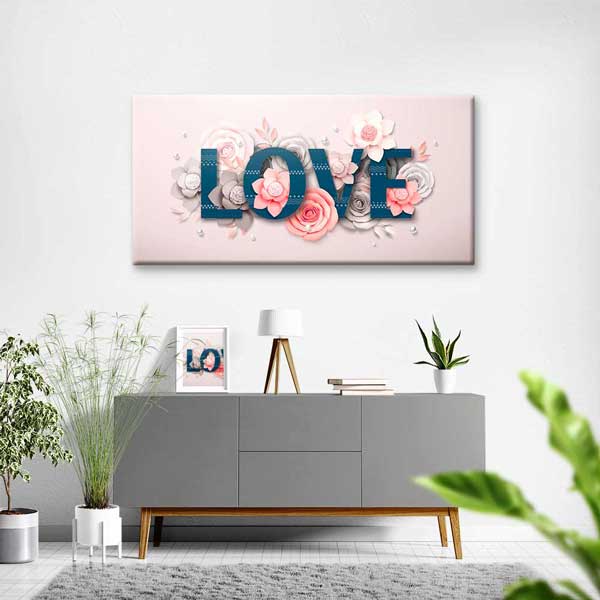 LOVE Çiçek Detaylı Romantik Kanvas Tablo 4464