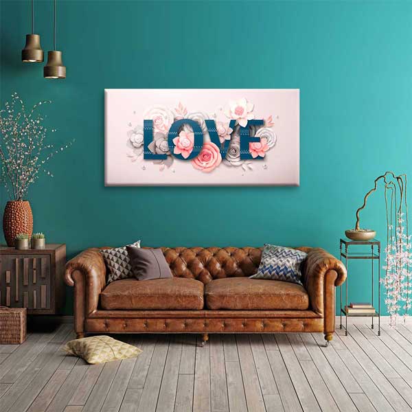 LOVE Çiçek Detaylı Romantik Kanvas Tablo 4464