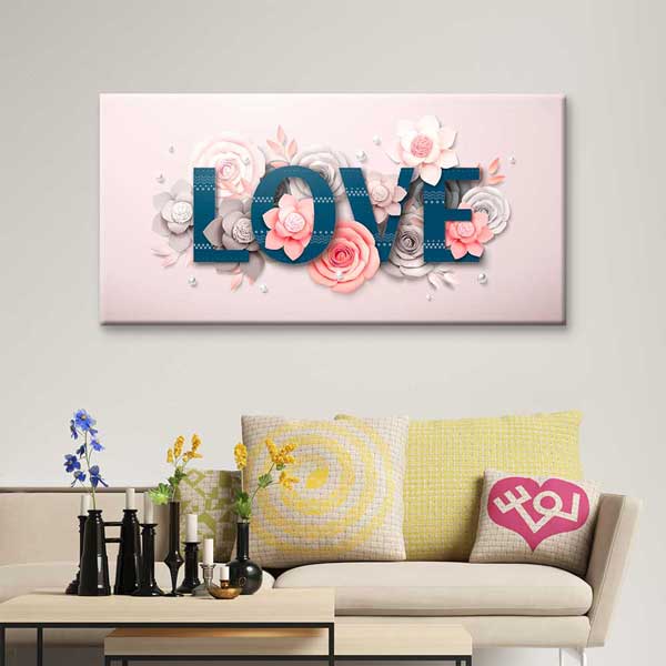LOVE Çiçek Detaylı Romantik Kanvas Tablo 4464