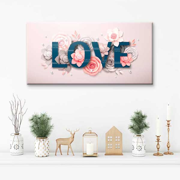 LOVE Çiçek Detaylı Romantik Kanvas Tablo 4464