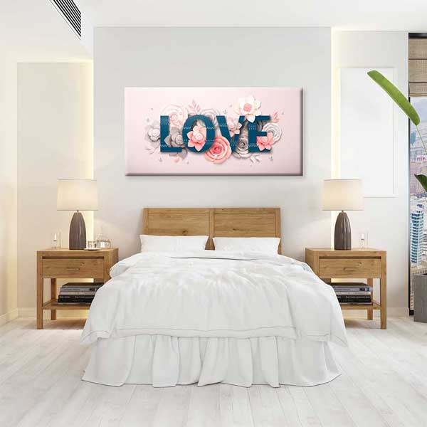 LOVE Çiçek Detaylı Romantik Kanvas Tablo 4464
