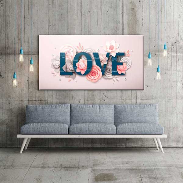 LOVE Çiçek Detaylı Romantik Kanvas Tablo 4464