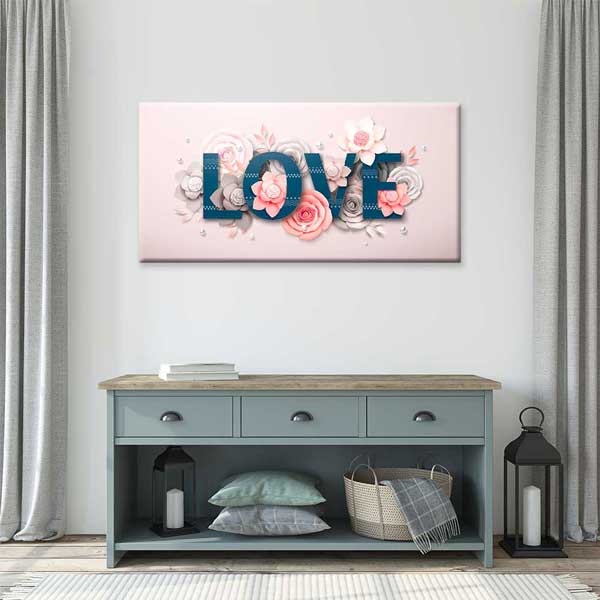 LOVE Çiçek Detaylı Romantik Kanvas Tablo 4464