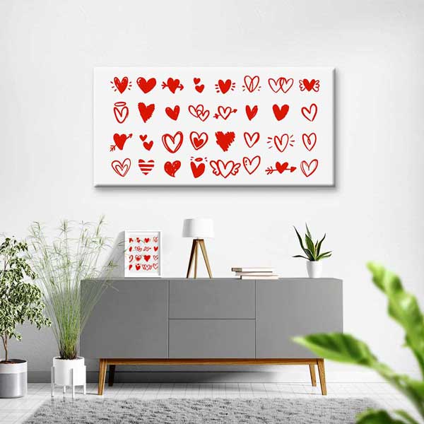 El Çizimi Kalpler Romantik Kanvas Tablo 4465