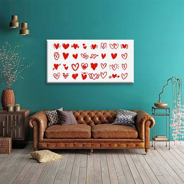 El Çizimi Kalpler Romantik Kanvas Tablo 4465