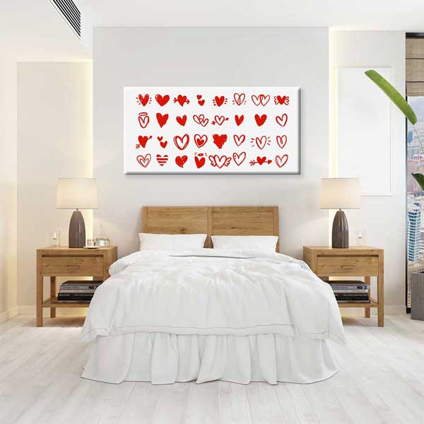 El Çizimi Kalpler Romantik Kanvas Tablo 4465