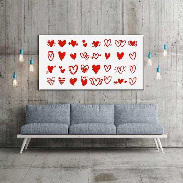 El Çizimi Kalpler Romantik Kanvas Tablo 4465