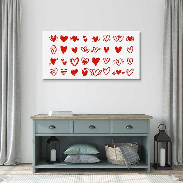 El Çizimi Kalpler Romantik Kanvas Tablo 4465