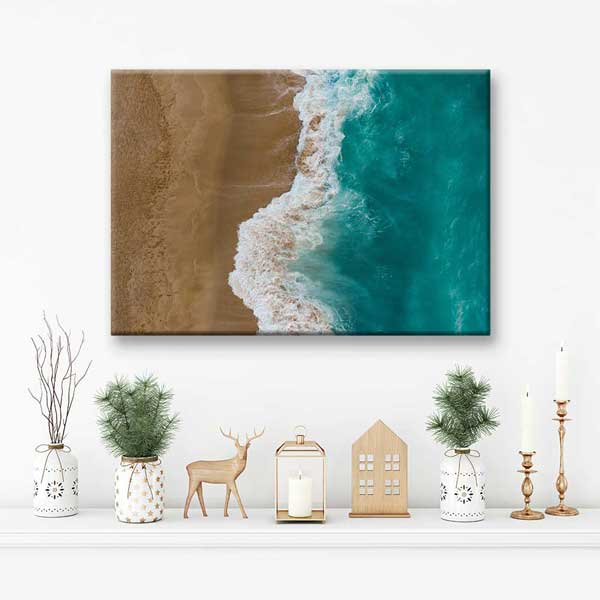 Turkuaz Deniz ve Kumsal Üstten Görünüm Deniz Temalı Duvar Tablosu 4591