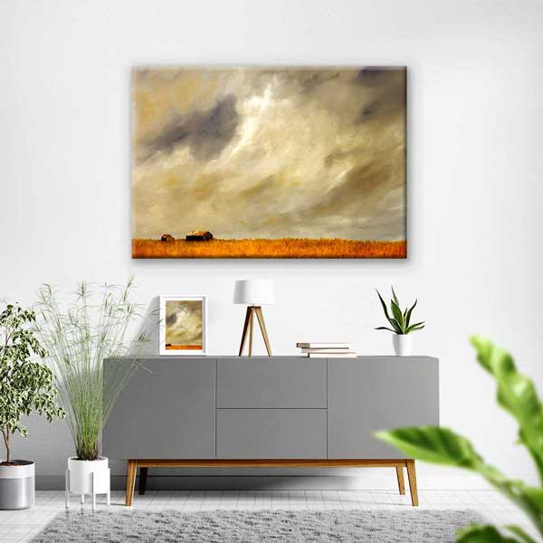 Ufukta Çiftlik Evleri ve Kır Ovası Manzarası Kanvas Tablo 4677