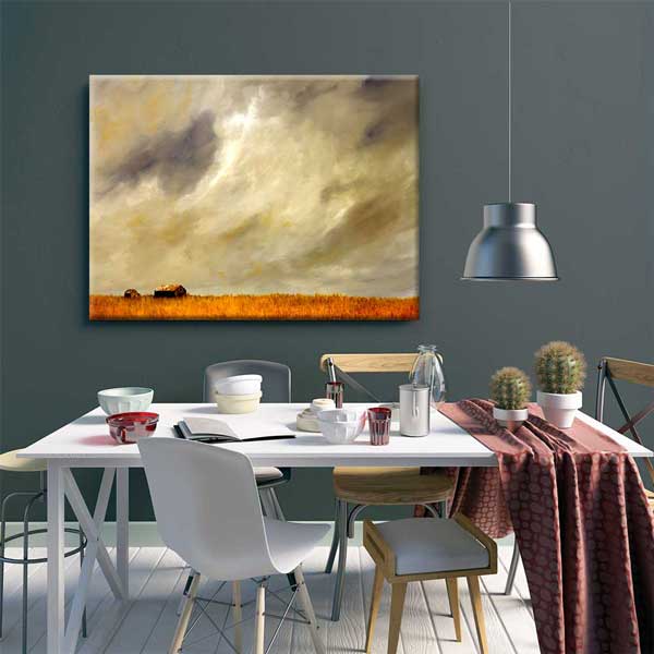 Ufukta Çiftlik Evleri ve Kır Ovası Manzarası Kanvas Tablo 4677