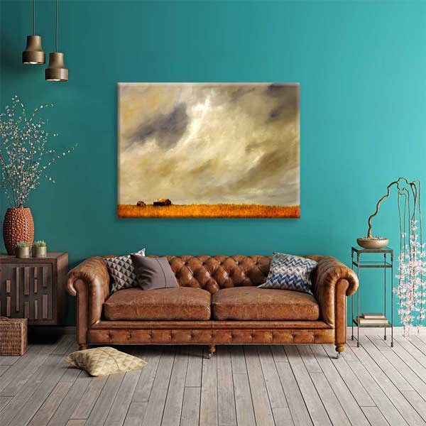 Ufukta Çiftlik Evleri ve Kır Ovası Manzarası Kanvas Tablo 4677