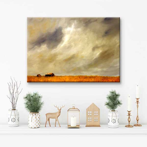 Ufukta Çiftlik Evleri ve Kır Ovası Manzarası Kanvas Tablo 4677