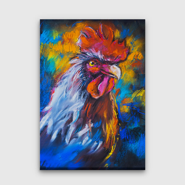 Renkli Horoz Portresi Sanatsal Kanvas Tablo 4700