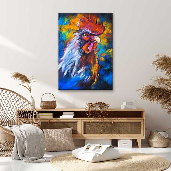 Renkli Horoz Portresi Sanatsal Kanvas Tablo 4700