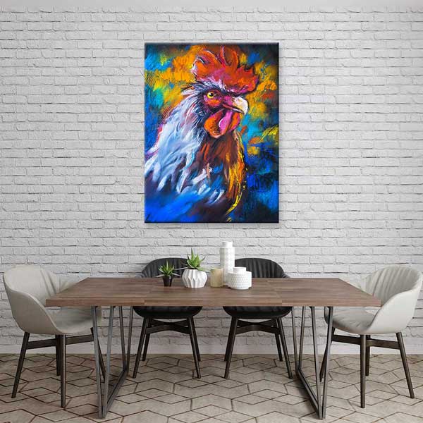 Renkli Horoz Portresi Sanatsal Kanvas Tablo 4700