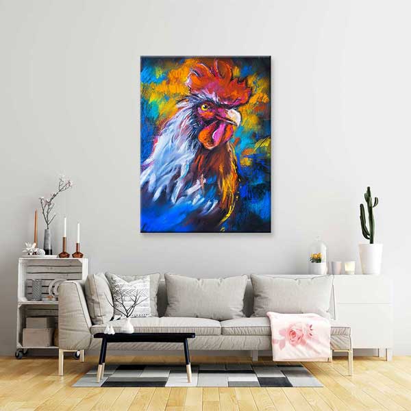 Renkli Horoz Portresi Sanatsal Kanvas Tablo 4700