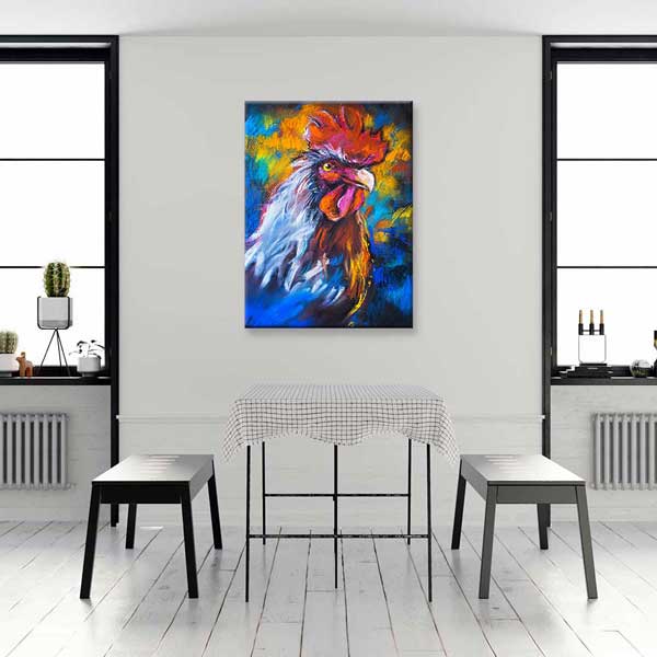 Renkli Horoz Portresi Sanatsal Kanvas Tablo 4700