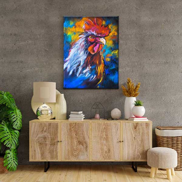 Renkli Horoz Portresi Sanatsal Kanvas Tablo 4700