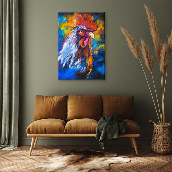 Renkli Horoz Portresi Sanatsal Kanvas Tablo 4700