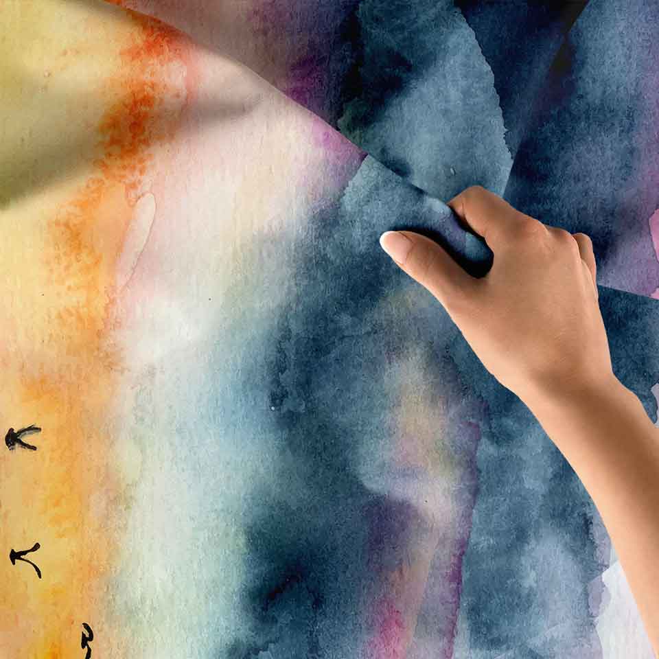 Soyut Gün Batımı ve Kuş Figürlü Sanatsal Duvar Örtüsü 4758