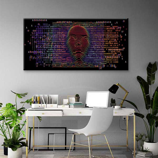 Veri Akışı İçinde Dijital Yüz Modern Dijital Sanat Kanvas Duvar Tablosu 4781