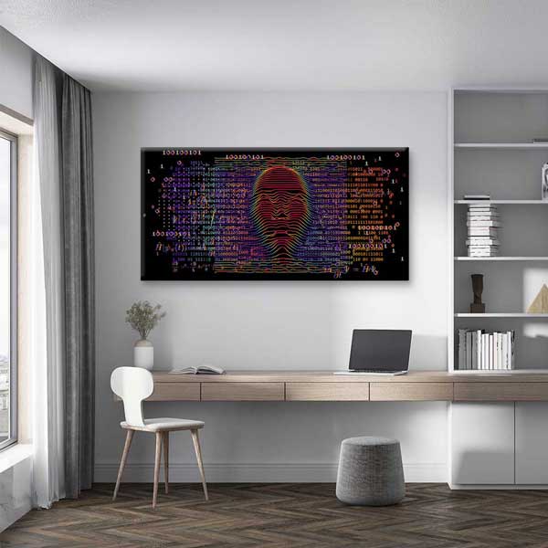 Veri Akışı İçinde Dijital Yüz Modern Dijital Sanat Kanvas Duvar Tablosu 4781