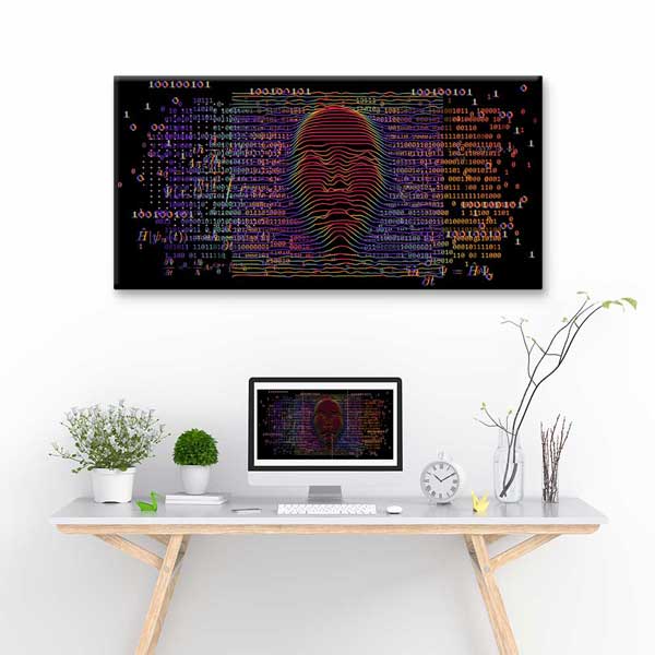 Veri Akışı İçinde Dijital Yüz Modern Dijital Sanat Kanvas Duvar Tablosu 4781