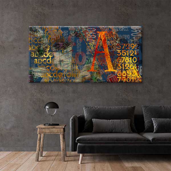 Tipografik Kolaj ve Sayılar Soyut Dijital Sanat Kanvas Duvar Tablosu 4799