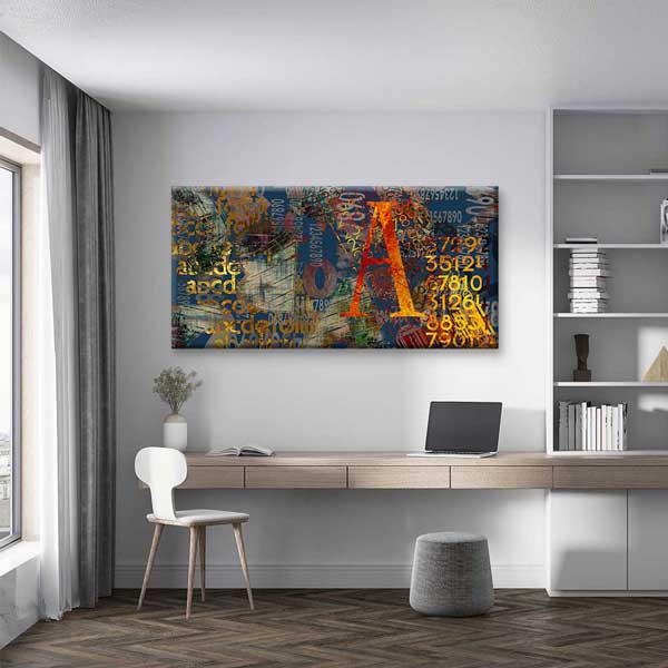 Tipografik Kolaj ve Sayılar Soyut Dijital Sanat Kanvas Duvar Tablosu 4799