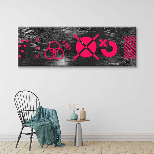 Glitch Dokulu Geometrik Semboller Dijital Sanat Kanvas Duvar Tablosu 4801