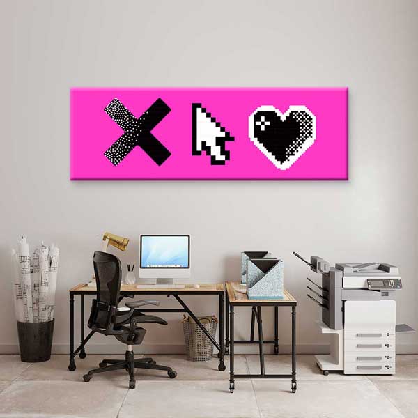 Piksel İkonlar X İmleç Kalp Pop Dijital Sanat Kanvas Duvar Tablosu 4803