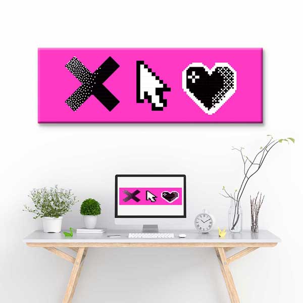 Piksel İkonlar X İmleç Kalp Pop Dijital Sanat Kanvas Duvar Tablosu 4803