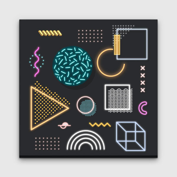 Geometrik Neon Şekiller Dijital Sanat Kanvas Duvar Tablosu 4814