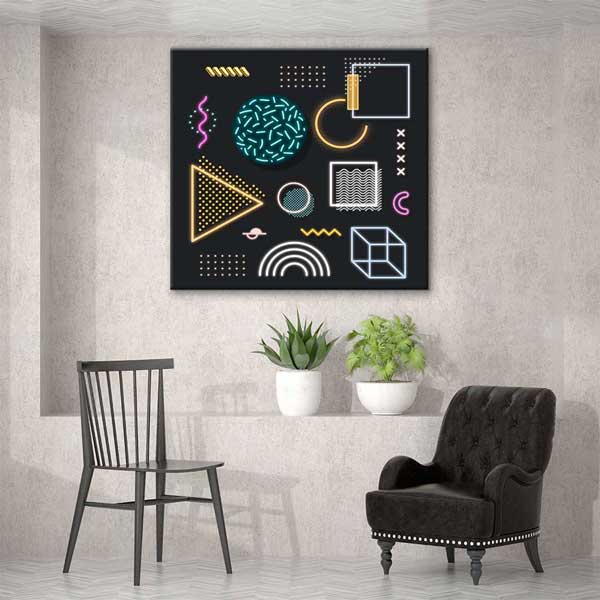 Geometrik Neon Şekiller Dijital Sanat Kanvas Duvar Tablosu 4814