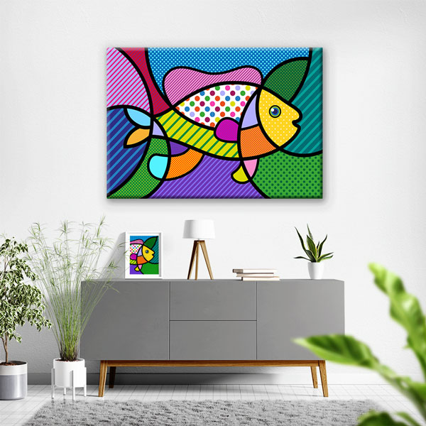 Renkli Pop Art Balık İllüstrasyonu Duvar Tablosu Kanvas Tablo 4921