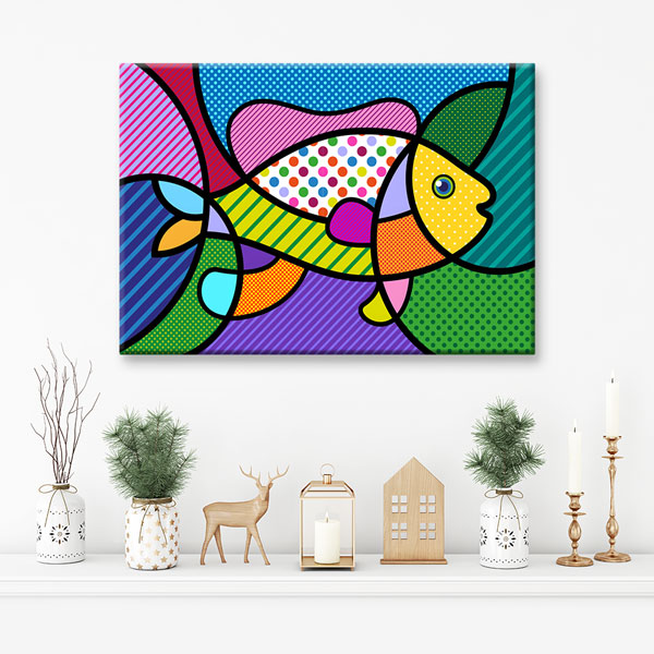 Renkli Pop Art Balık İllüstrasyonu Duvar Tablosu Kanvas Tablo 4921