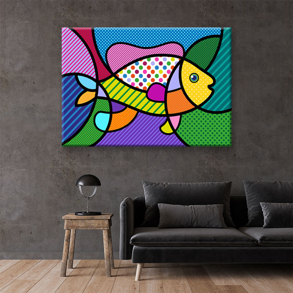 Renkli Pop Art Balık İllüstrasyonu Duvar Tablosu Kanvas Tablo 4921