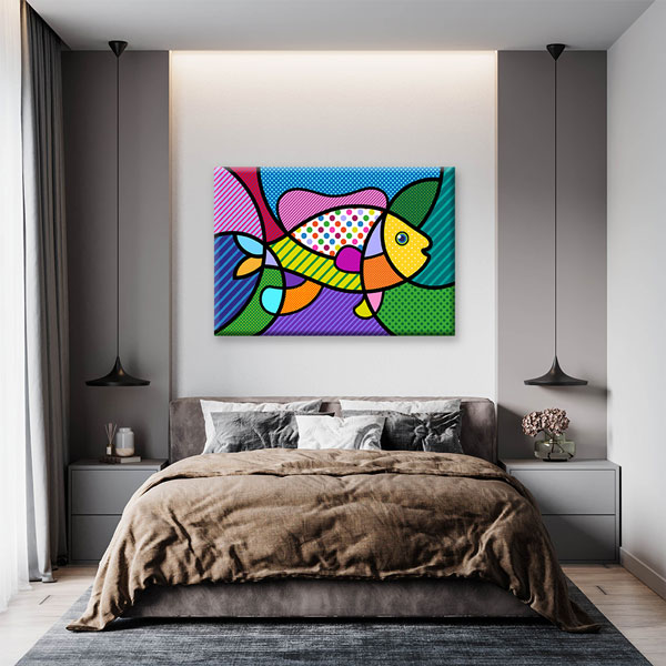 Renkli Pop Art Balık İllüstrasyonu Duvar Tablosu Kanvas Tablo 4921