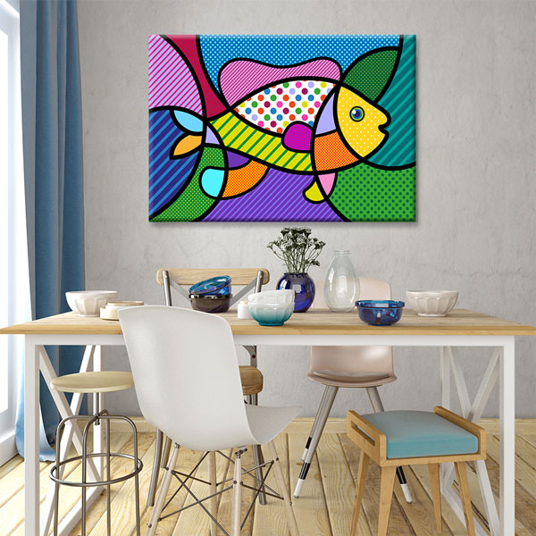 Renkli Pop Art Balık İllüstrasyonu Duvar Tablosu Kanvas Tablo 4921