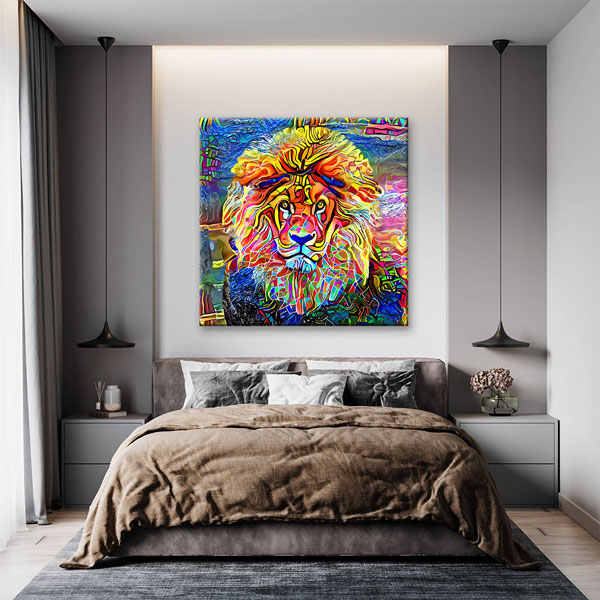 Renkli Aslan Portresi Modern Sanat Duvar Tablosu Kanvas Tablo 4928