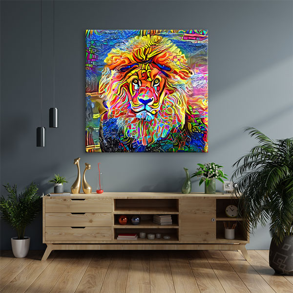 Renkli Aslan Portresi Modern Sanat Duvar Tablosu Kanvas Tablo 4928