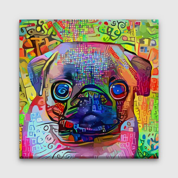 Renkli Pug Köpek Portresi Modern Sanat Duvar Tablosu Kanvas Tablo 4931