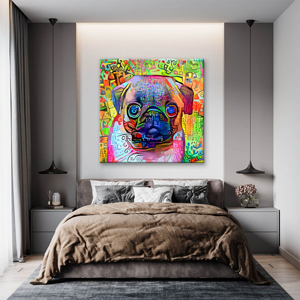 Renkli Pug Köpek Portresi Modern Sanat Duvar Tablosu Kanvas Tablo 4931