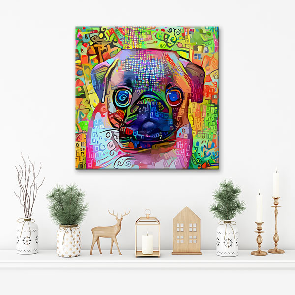 Renkli Pug Köpek Portresi Modern Sanat Duvar Tablosu Kanvas Tablo 4931