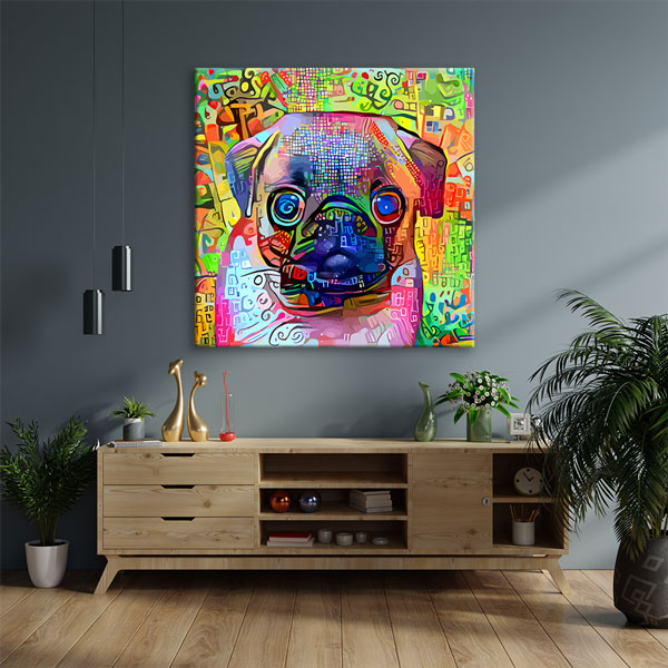 Renkli Pug Köpek Portresi Modern Sanat Duvar Tablosu Kanvas Tablo 4931